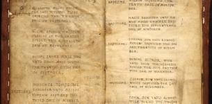 Coloured copy of a very old volume with text and dates.