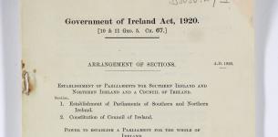 Image of a paper document titled 'Government of Ireland Act, 1920'. The document has a small reference written in pencil in the top right hand corner.
