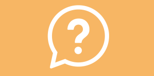 Icon in white of a speech bubble with a question mark inside over an orange background.