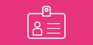 Icon in white of an ID card with a pink background.