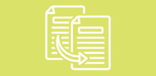 Icon in white of two overlapping documents over a light green backdrop.