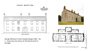 Architectural drawing and floor plan of a fever hospital designed by George Wilkinson