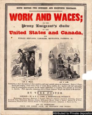 ‘Wages in America’ poster advertising Vere Foster’s pamphlet of the same name c.1852.