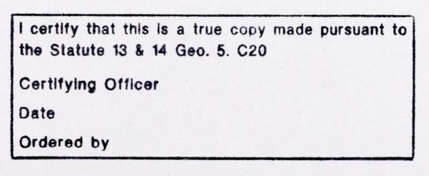 Image of a stamp with black text on white background with information on certifying that a copy has been made of a document.