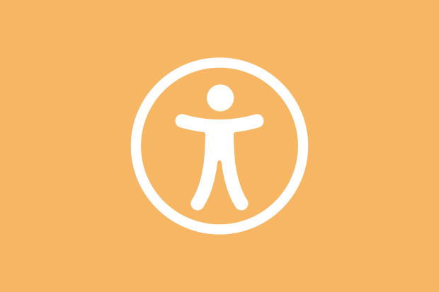 Icon in white of a figure with arms stretched out in a circle over an orange background.